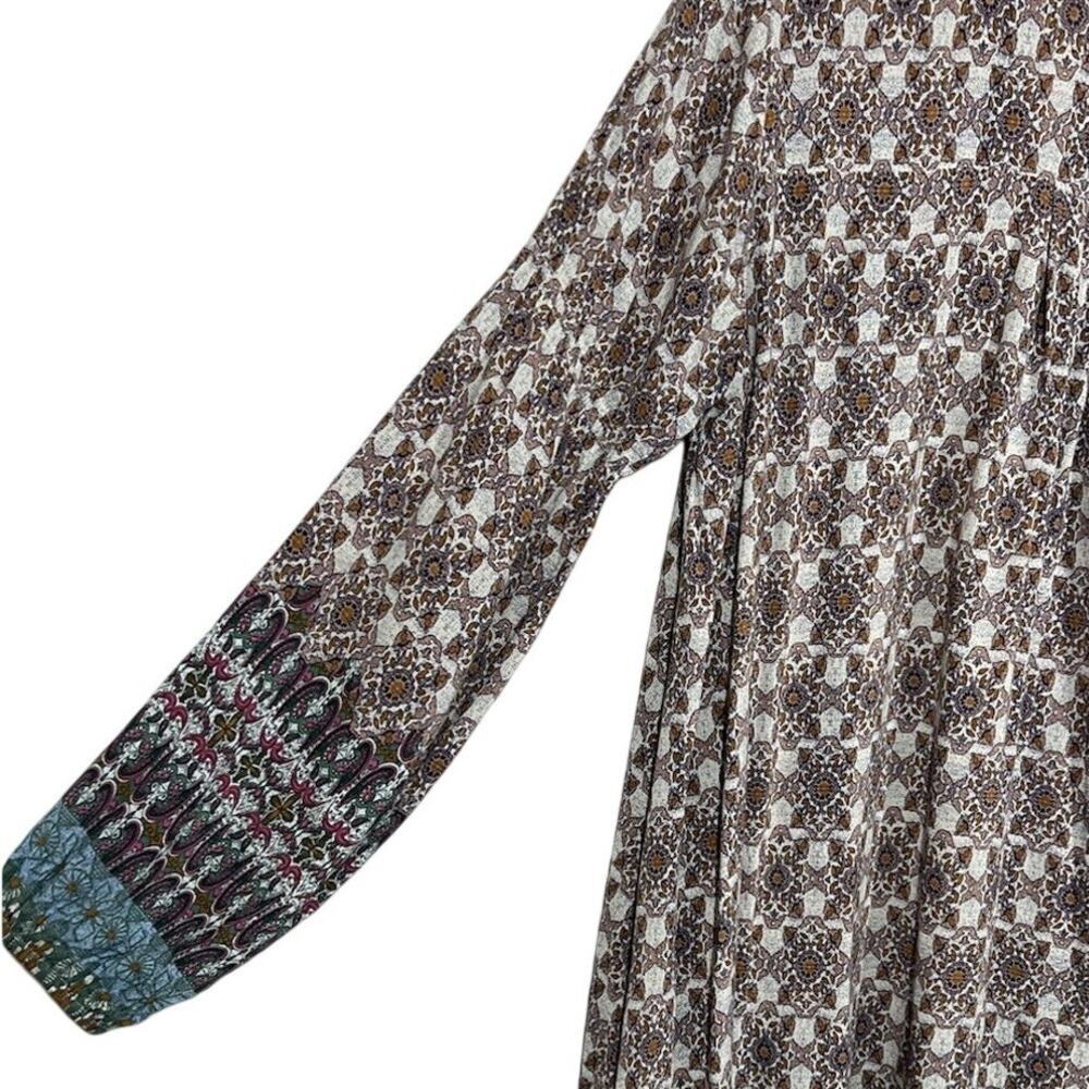 UMGEE Women’s L Mixed Print Floral Geometric Minidress Bohemian Chocolate Brown - Picture 3 of 5